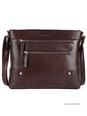 Genuine Leather Crossbody Bag Triple Zip Adjustable Sling Handbag